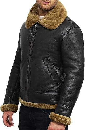 Pairo Men's Brown B3 Shearling Bomber Jacket thumbnail 3
