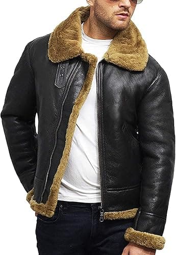 Pairo Men's Brown B3 Shearling Bomber Jacket thumbnail 6