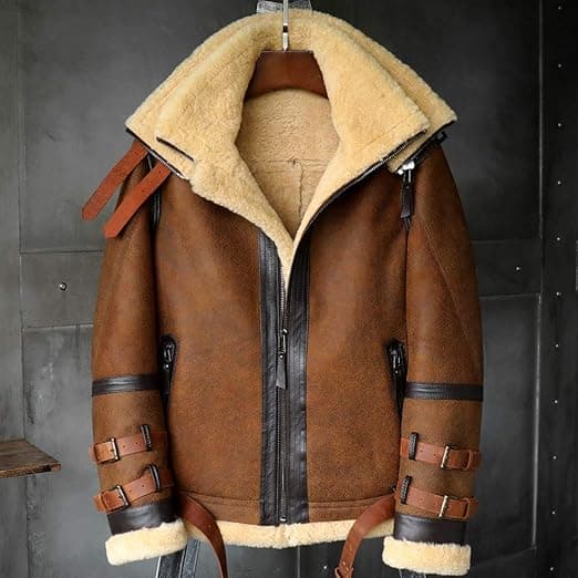 Pairo Men's Double Collar Signature B3 Shearling Bomber Jacket thumbnail 1