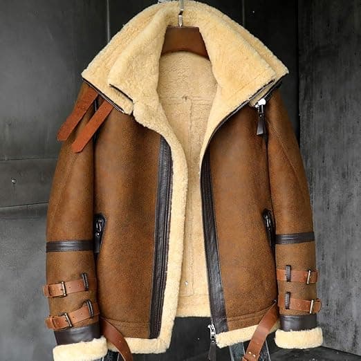 Pairo Men's Double Collar Signature B3 Shearling Bomber Jacket thumbnail 2