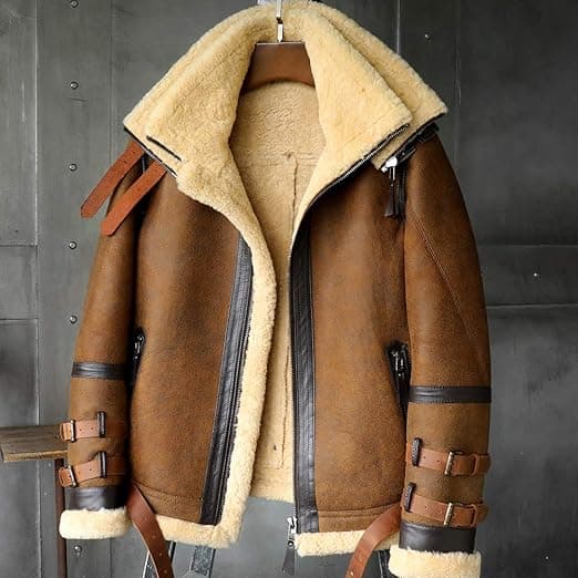 Pairo Men's Double Collar Signature B3 Shearling Bomber Jacket thumbnail 5