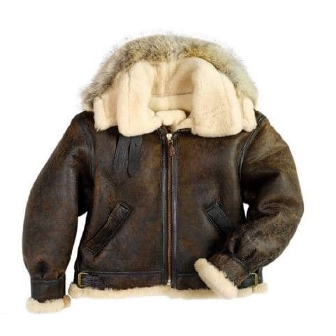 Pairo Men's Light Brown Hood B3 Shearling Jacket thumbnail 1