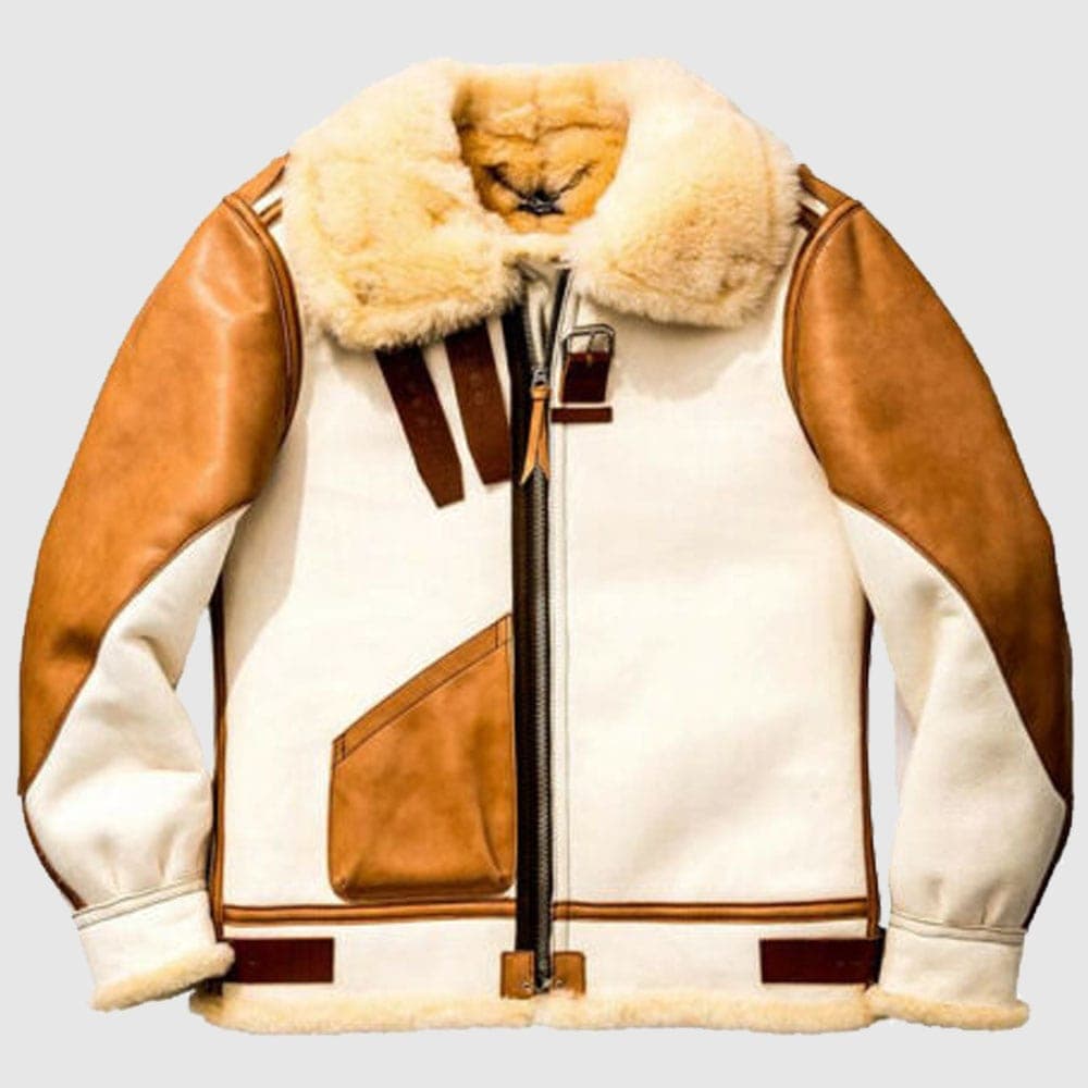 Pairo Men's White B3 Shearling Aviator Jacket thumbnail 1