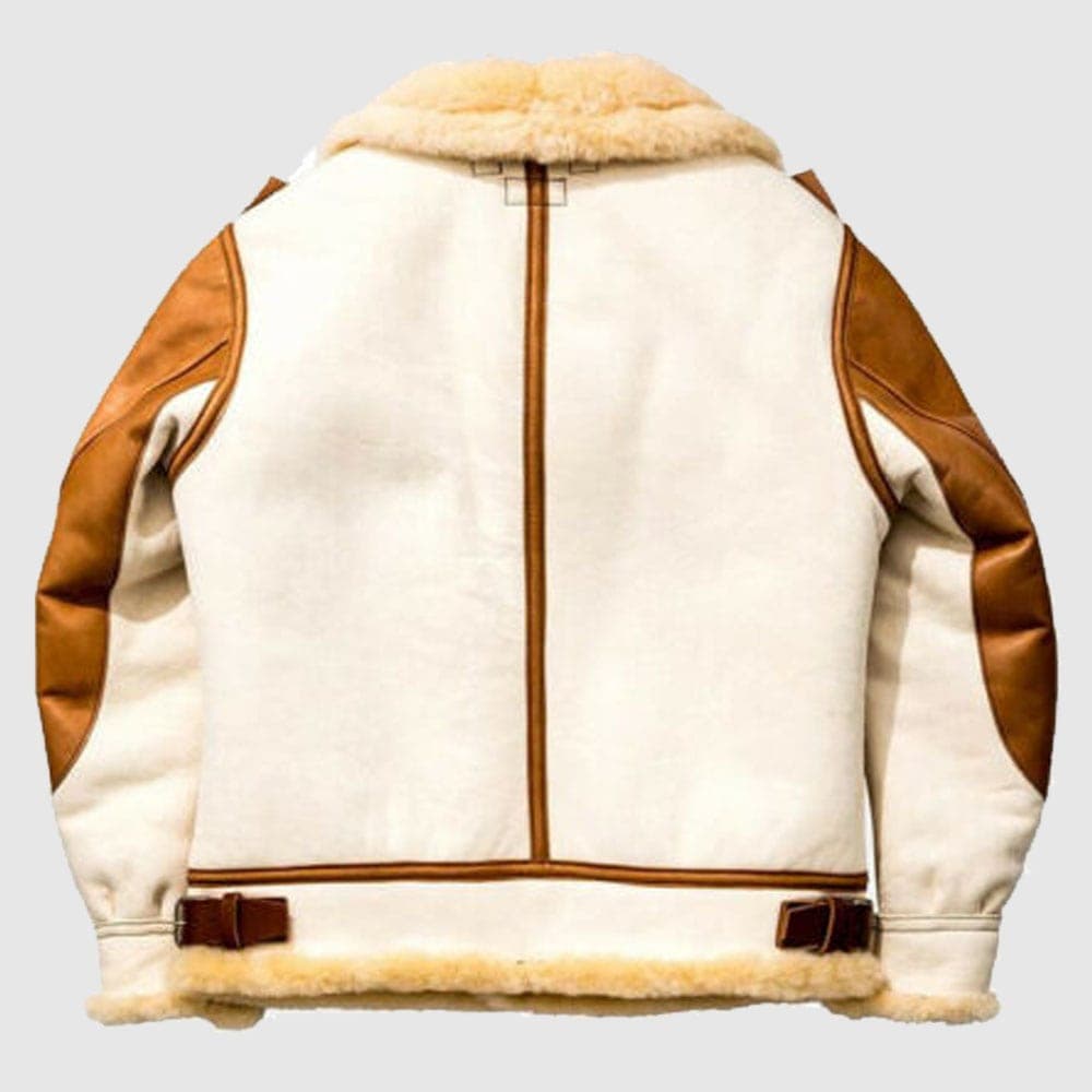 Pairo Men's White B3 Shearling Aviator Jacket thumbnail 2