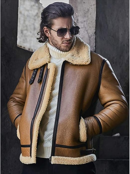 Pairo Men's Tan B3 Sheepskin Jacket thumbnail 2