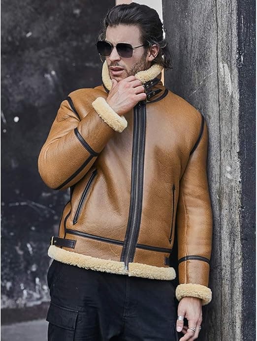 Pairo Men's Tan B3 Sheepskin Jacket thumbnail 3