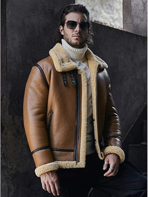 Pairo Men's Tan B3 Sheepskin Jacket thumbnail 4