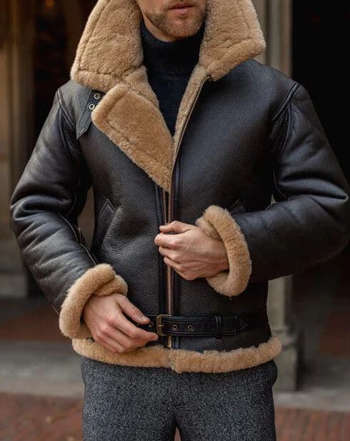Pairo Men's Brown B3 Fur Collar Jacket thumbnail 3