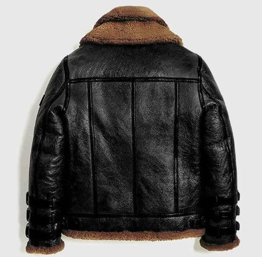 Pairo Men's Black Brown Shearling Leather Jacket B3 Bomber thumbnail 2