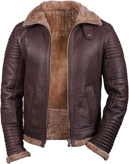Pairo Men's Brown Shearling Leather Jacket B3 Bomber thumbnail 1