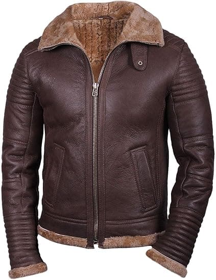 Pairo Men's Brown Shearling Leather Jacket B3 Bomber thumbnail 2