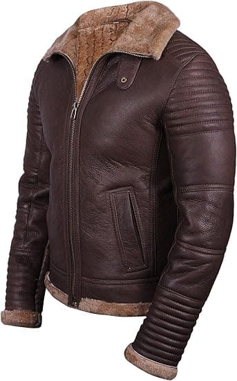 Pairo Men's Brown Shearling Leather Jacket B3 Bomber thumbnail 3