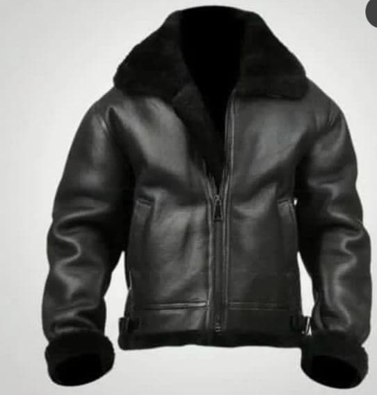 Pairo Men's Black Shearling Leather Jacket B3 Bomber thumbnail 2