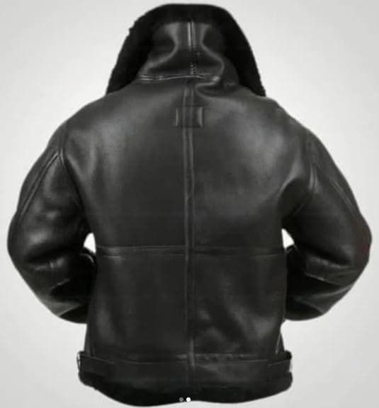 Pairo Men's Black Shearling Leather Jacket B3 Bomber thumbnail 3