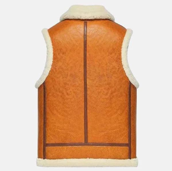 Pairo Men's Tan Shearling Leather Jacket B3 Bomber Vest thumbnail 3