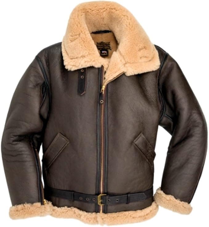 Pairo Men's Light Brown Shearling Leather Jacket B3 Bomber thumbnail 1
