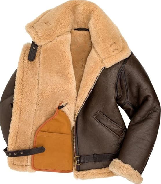 Pairo Men's Light Brown Shearling Leather Jacket B3 Bomber thumbnail 2