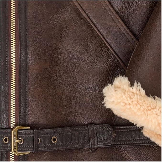 Pairo Men's Light Brown Shearling Leather Jacket B3 Bomber thumbnail 4