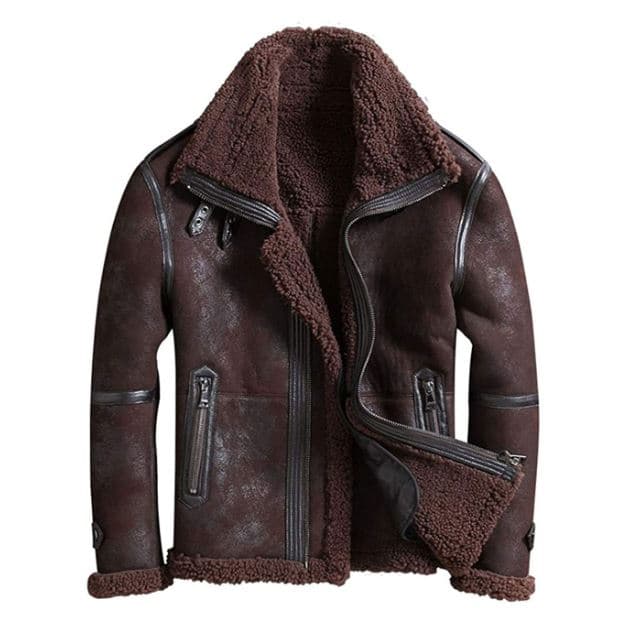 Pairo Men's Brown Hooded Shearling Leather Jacket B3 Bomber thumbnail 2