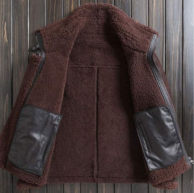 Pairo Men's Brown Hooded Shearling Leather Jacket B3 Bomber thumbnail 3