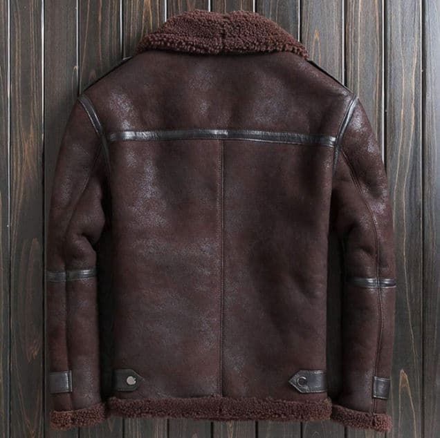 Pairo Men's Brown Hooded Shearling Leather Jacket B3 Bomber thumbnail 4