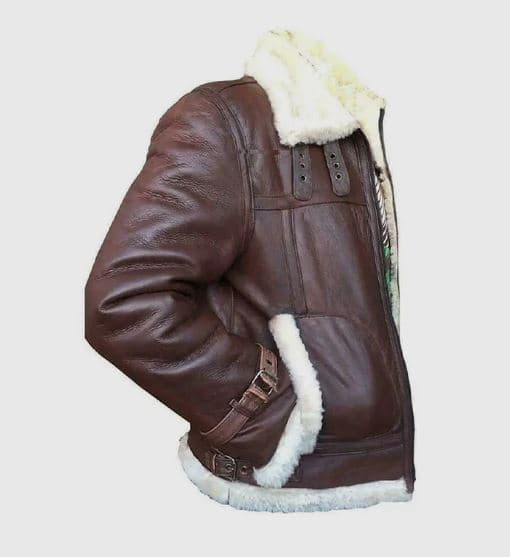 Pairo Men's Brown Fur Collar Shearling Leather Jacket B3 Bomber thumbnail 2