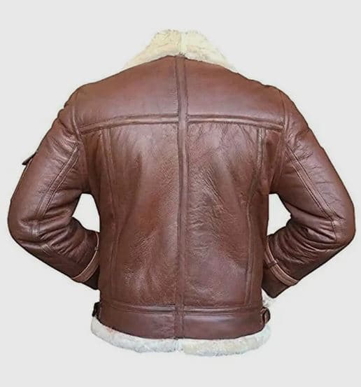 Pairo Men's Brown Fur Collar Shearling Leather Jacket B3 Bomber thumbnail 3