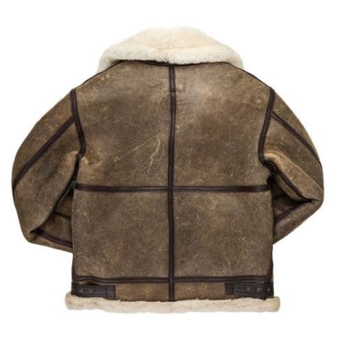 Pairo Men's Brown Leather White Fur Hooded Shearling Jacket B3 Bomber thumbnail 2