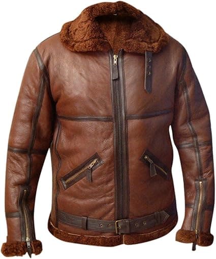 Pairo Men's Rich Brown Shearling Leather Jacket B3 Bomber thumbnail 2