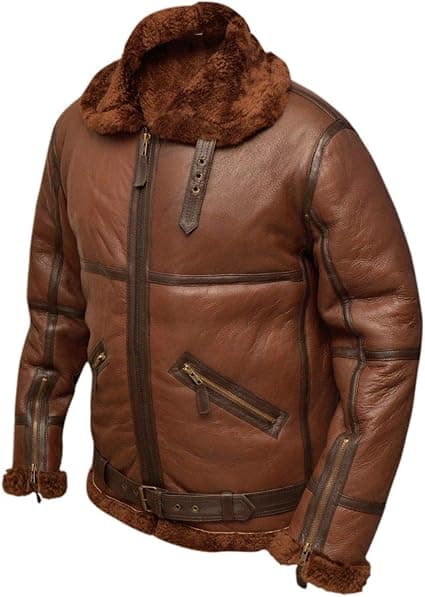Pairo Men's Rich Brown Shearling Leather Jacket B3 Bomber thumbnail 3