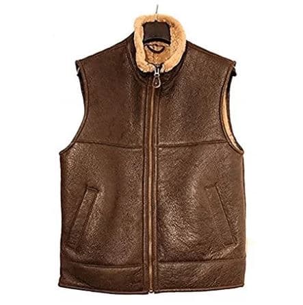 Pairo Men's Brown Shearling Leather Vest B3 Style thumbnail 1
