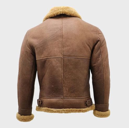 Pairo Men's Brown Leather Cream Fur Shearling Jacket B3 Bomber thumbnail 4