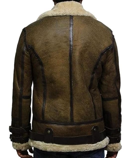 Pairo Men's Olive Green Shearling Leather Jacket B3 Bomber thumbnail 6