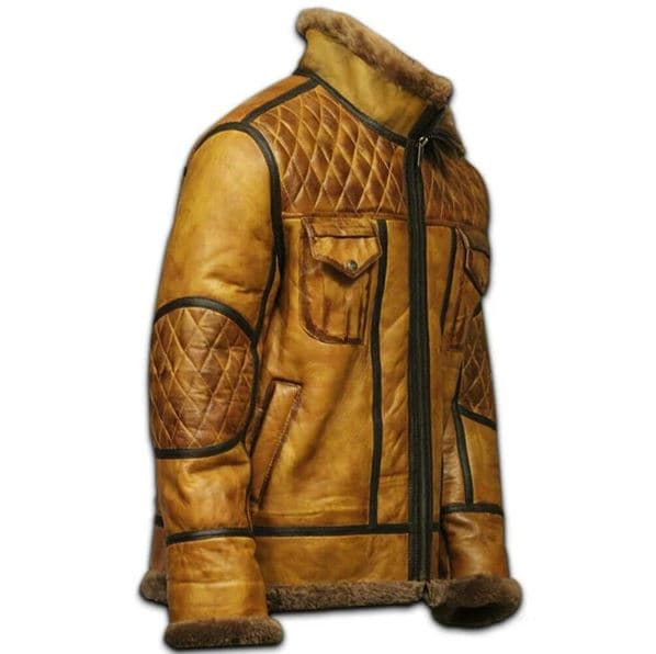 Pairo Men's Mustard Yellow Shearling Leather Jacket B3 Bomber thumbnail 2