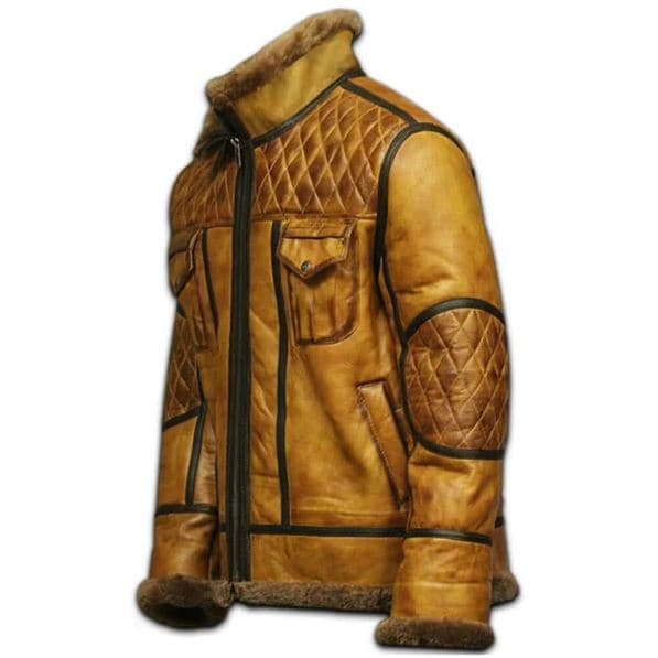 Pairo Men's Mustard Yellow Shearling Leather Jacket B3 Bomber thumbnail 3