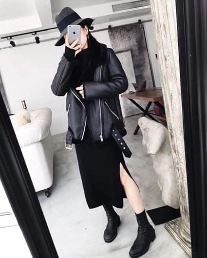 Pairo Women's Black Shearling Leather Jacket B3 Biker Style thumbnail 5