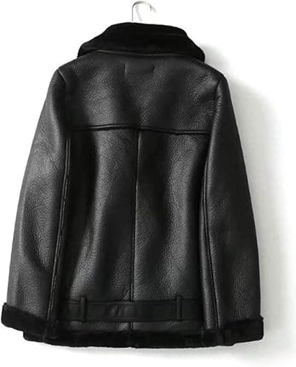 Pairo Women's Black Shearling Leather Jacket B3 Biker Style thumbnail 6