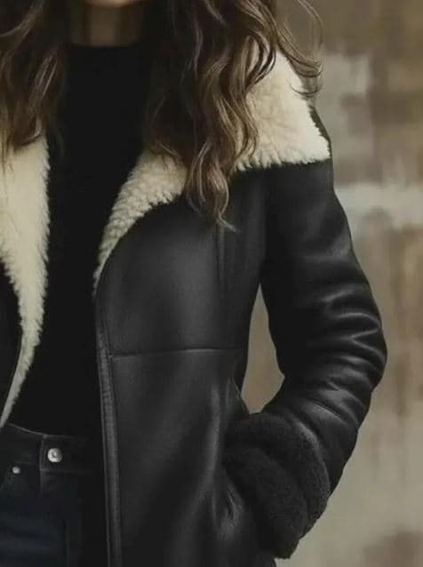 Pairo Women's Brown Belted Shearling Leather Long Coat B3 Style thumbnail 3