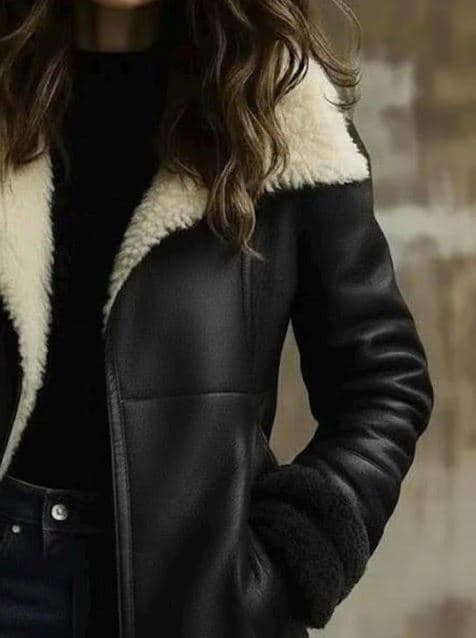 Pairo Women's Brown Belted Shearling Leather Long Coat B3 Style thumbnail 5