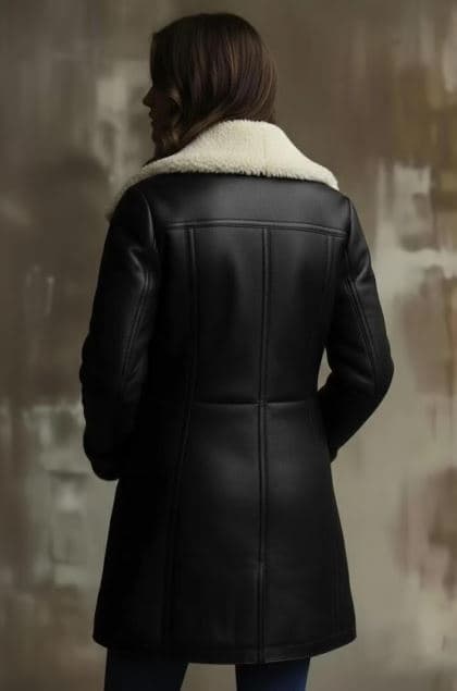 Pairo Women's Brown Belted Shearling Leather Long Coat B3 Style thumbnail 7