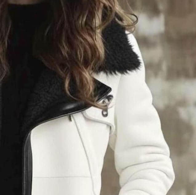 Pairo Women's Black White Shearling Leather Long Coat B3 Style thumbnail 3