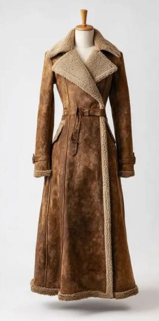 Pairo Women's Long Brown Shearling Leather Long Coat B3 Style thumbnail 1
