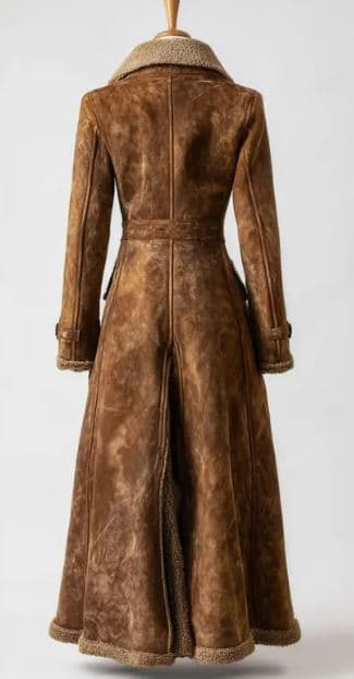 Pairo Women's Long Brown Shearling Leather Long Coat B3 Style thumbnail 2