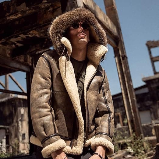 Pairo Men's Fur Collar Hooded B3 Aviator Jacket