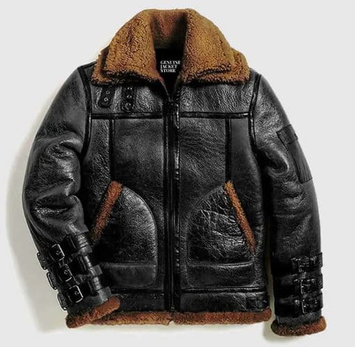 Pairo Men's Black Brown Shearling Leather Jacket B3 Bomber