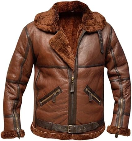 Pairo Men's Rich Brown Shearling Leather Jacket B3 Bomber