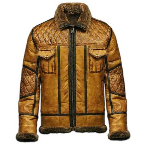 Pairo Men's Mustard Yellow Shearling Leather Jacket B3 Bomber