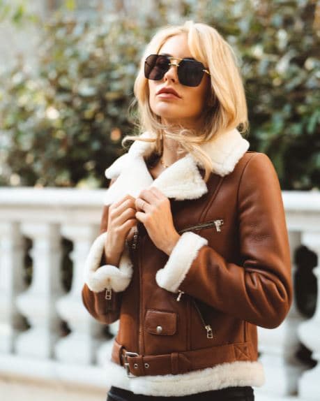 Pairo Women's Brown Shearling Leather Jacket B3 Bomber