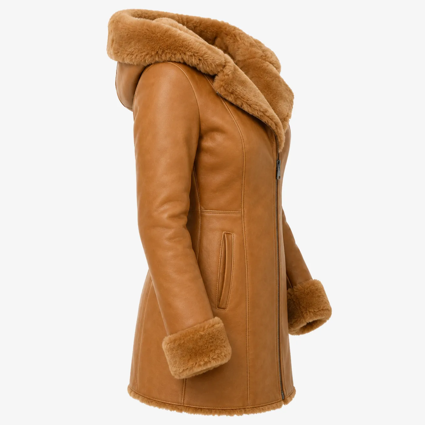 Fur Leather Trench Coat for Women (2)