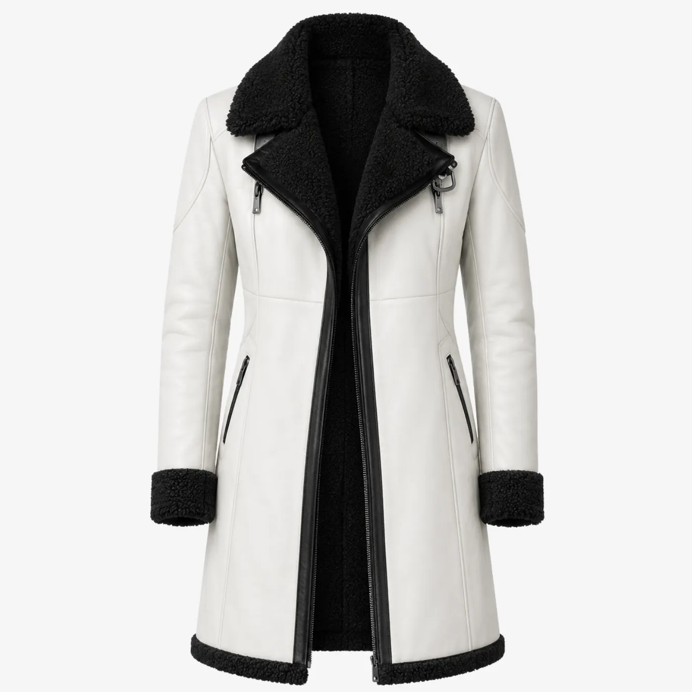 Women White Leather Coat